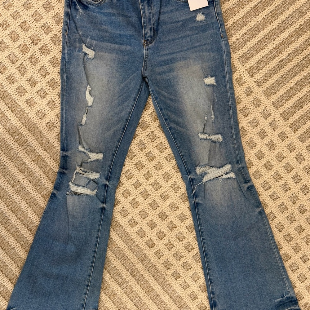 Classic Distressed Blue Flare Jeans